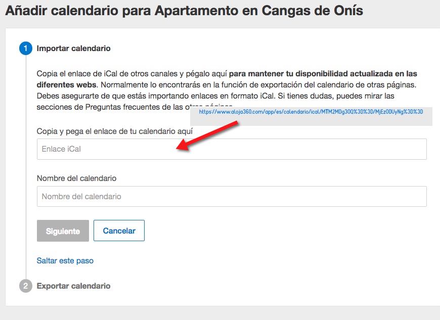 Pegar la url ical en Booking.com