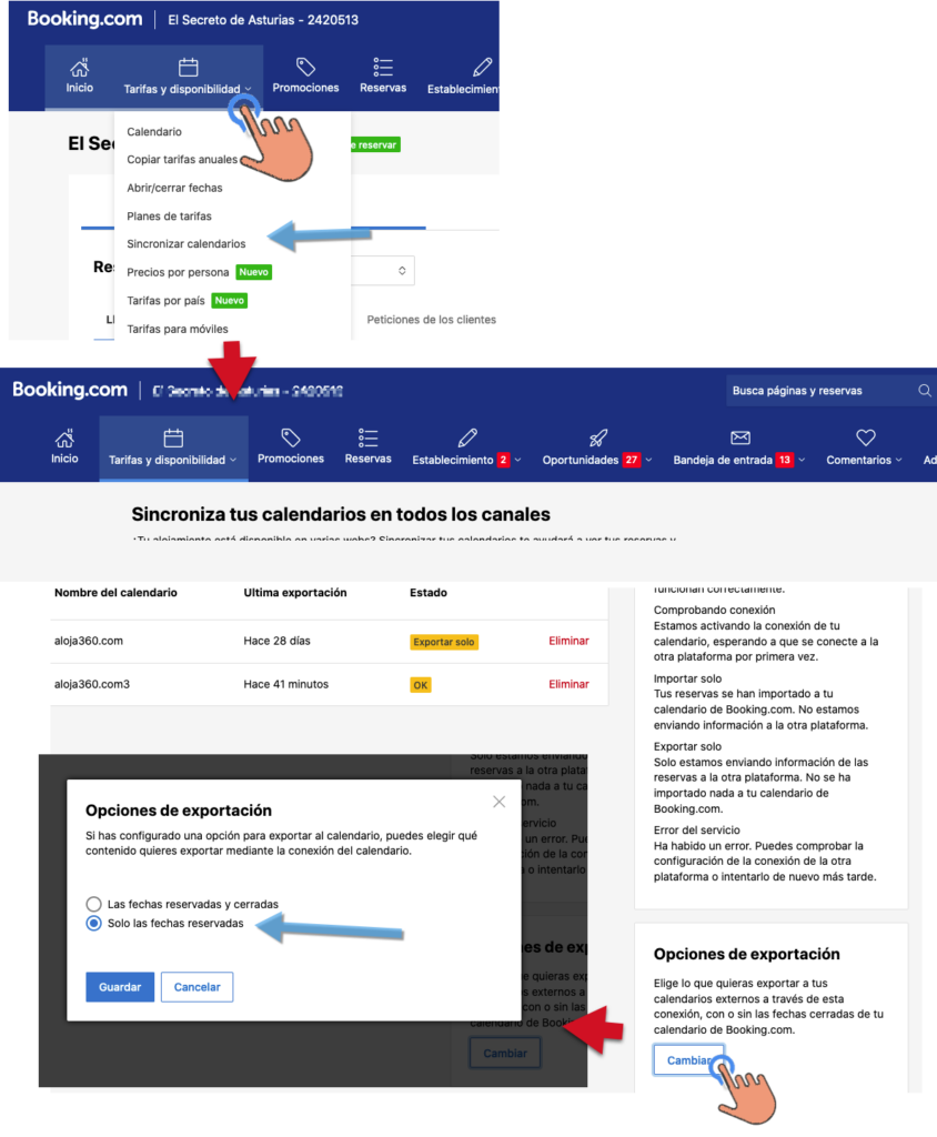 Aloja360 Ical ayuda Booking seguir sincronizacion