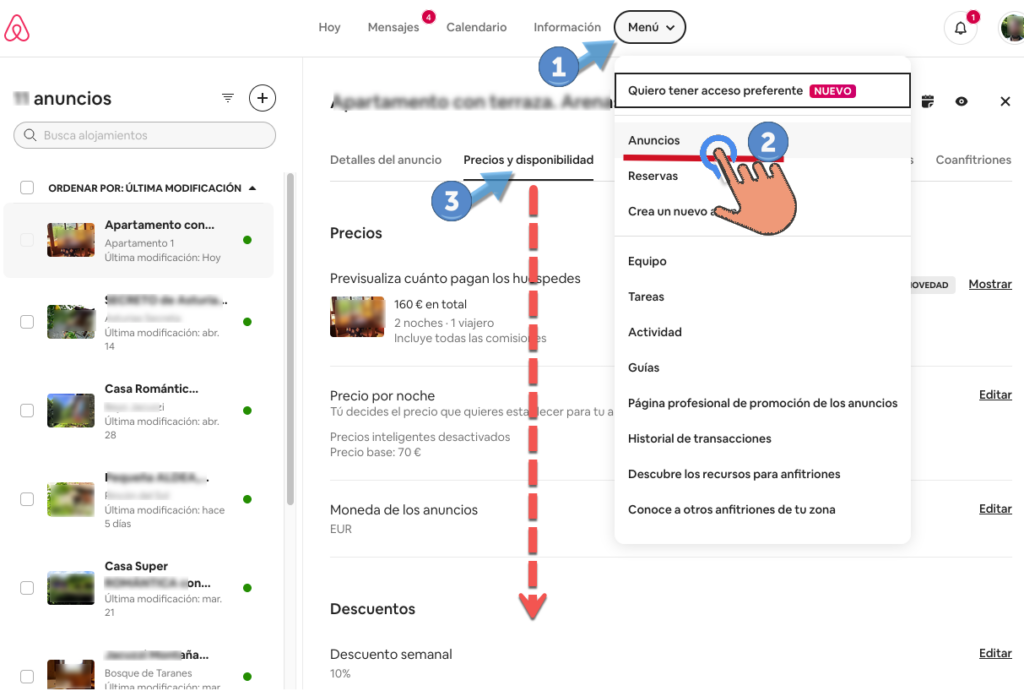 Aloja360 ayuda ical Airbnb menu editar anuncio