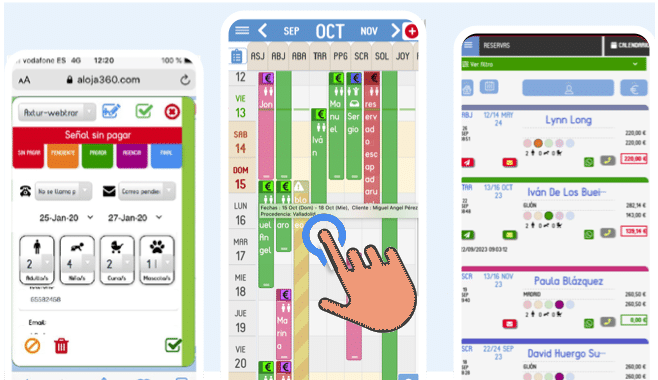 app para gestion de alojamientos pantallas de. movil de aloja360
