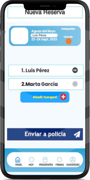 Pantalla envío a Policia reserva alojamiento