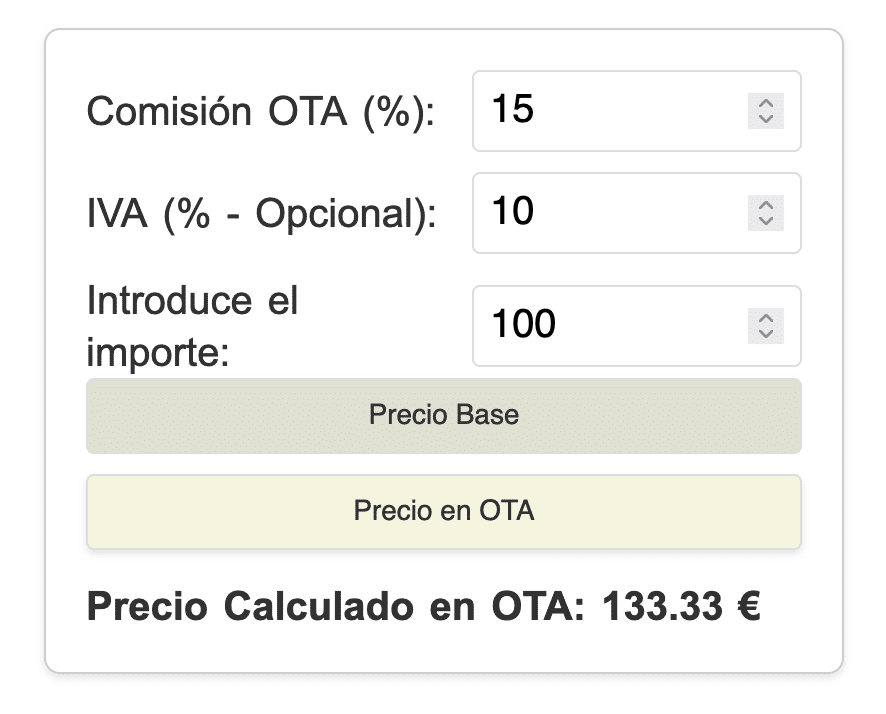 Calculadora Guía para las comisiones de las otas al pequeño alojamiento.