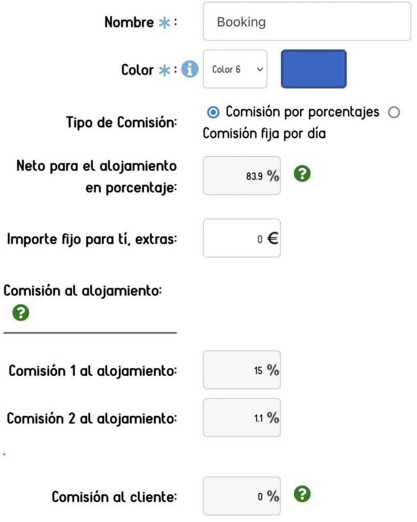 Configuración para calcular la comisión de las OTAs: Booking