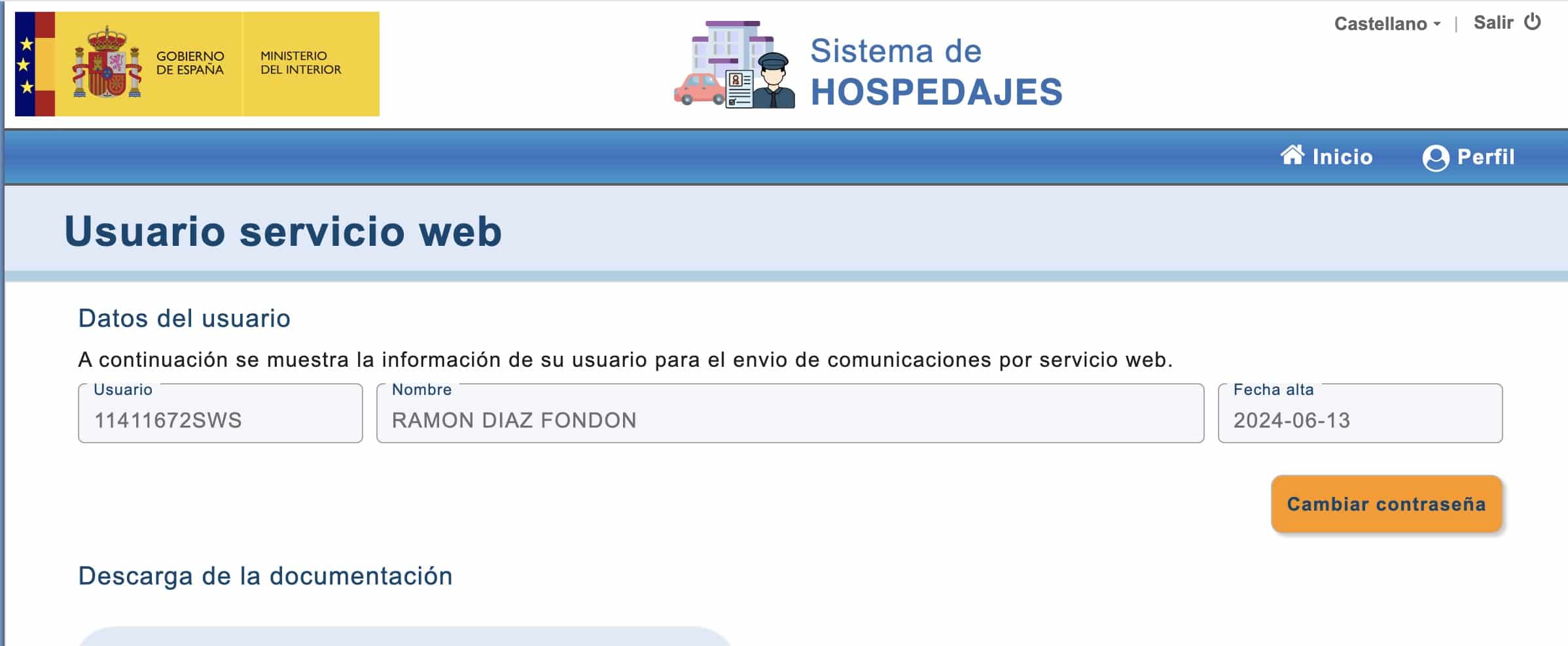 Datos del usuario en SES.hospedajes