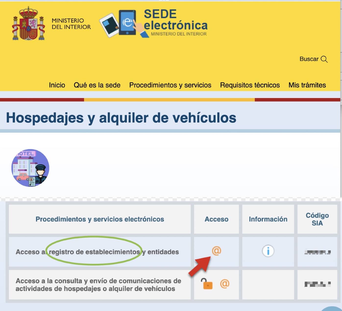 Alta de comunicación en SES.Hospedajes